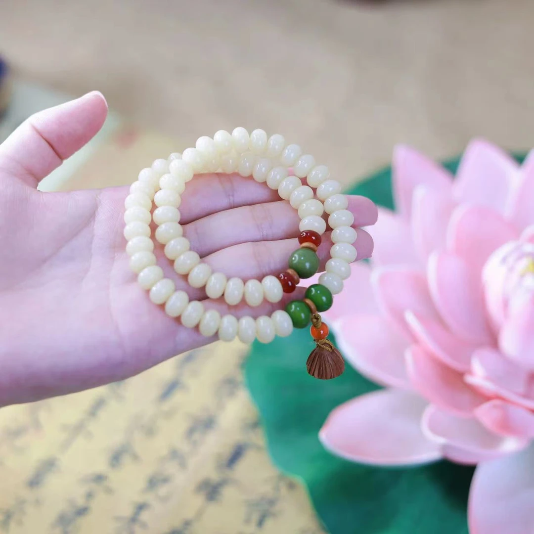 原创手作 奶油黄吊坠莲蓬双圈 菩提