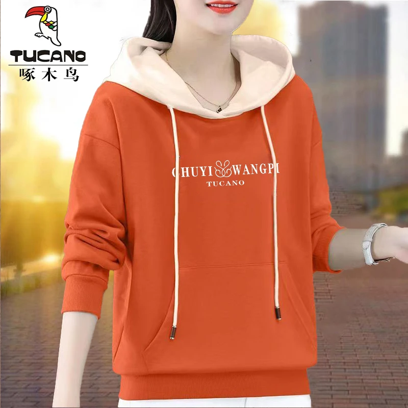 清仓捡漏一线品牌啄木鸟秋冬季时尚外套连帽拼色时尚卫衣女长袖潮