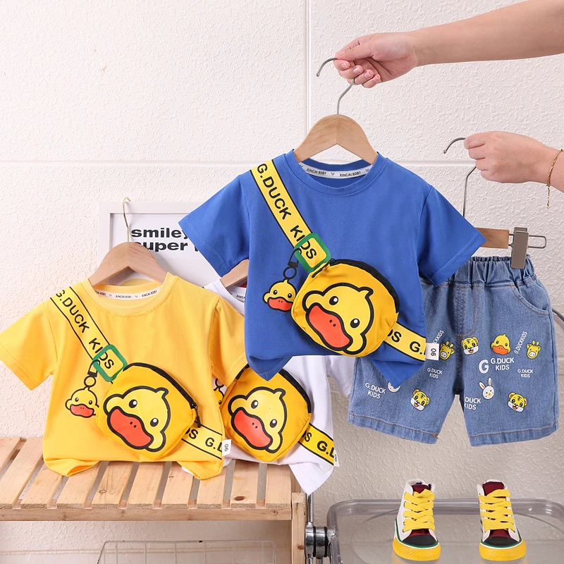 【套装】小黄鸭儿童小童包包短袖短裤套装棉短袖T恤童装夏季纯棉