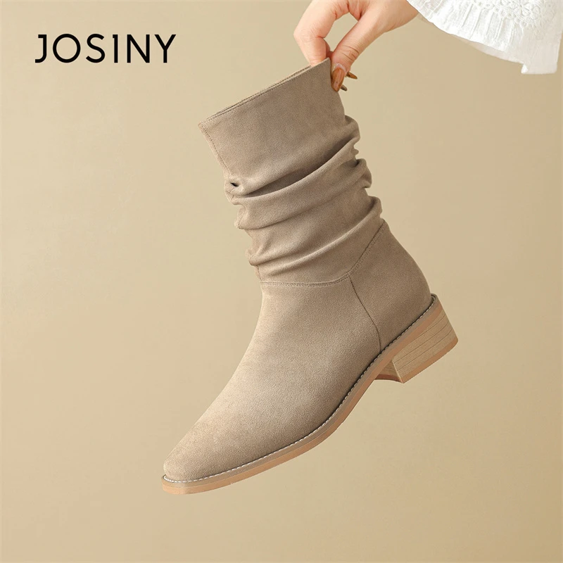 卓诗尼百搭堆堆靴女2025秋冬新款时尚英伦风百搭厚底洋气瘦瘦靴子