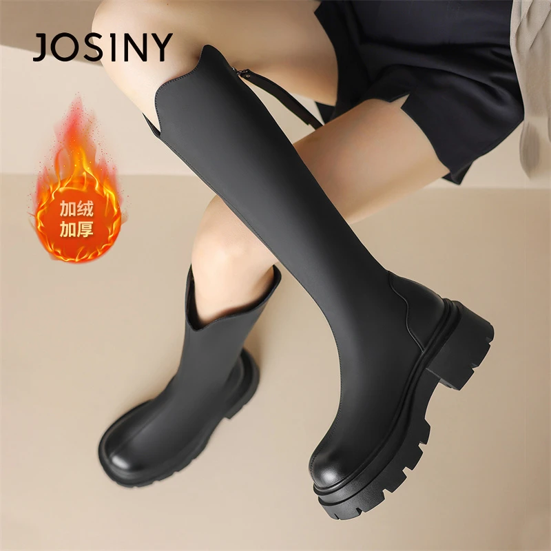 卓诗尼爆款黑色小个子厚底长筒靴女2024秋冬新款百搭圆头骑士靴子