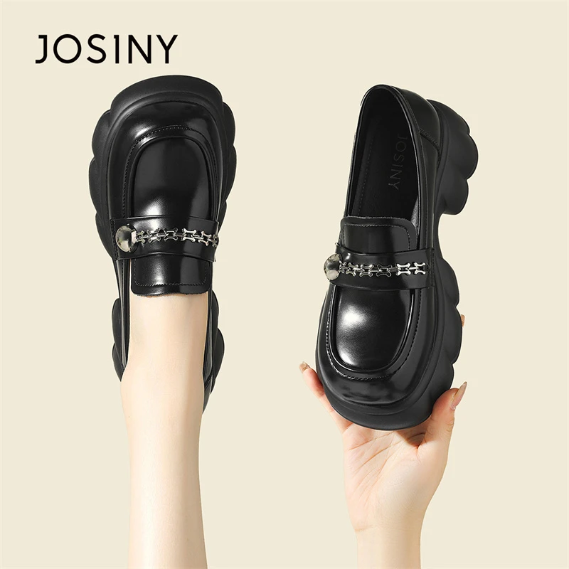 卓诗尼厚底黑色乐福鞋女2025春季新款小个子松糕一脚蹬法式小皮鞋