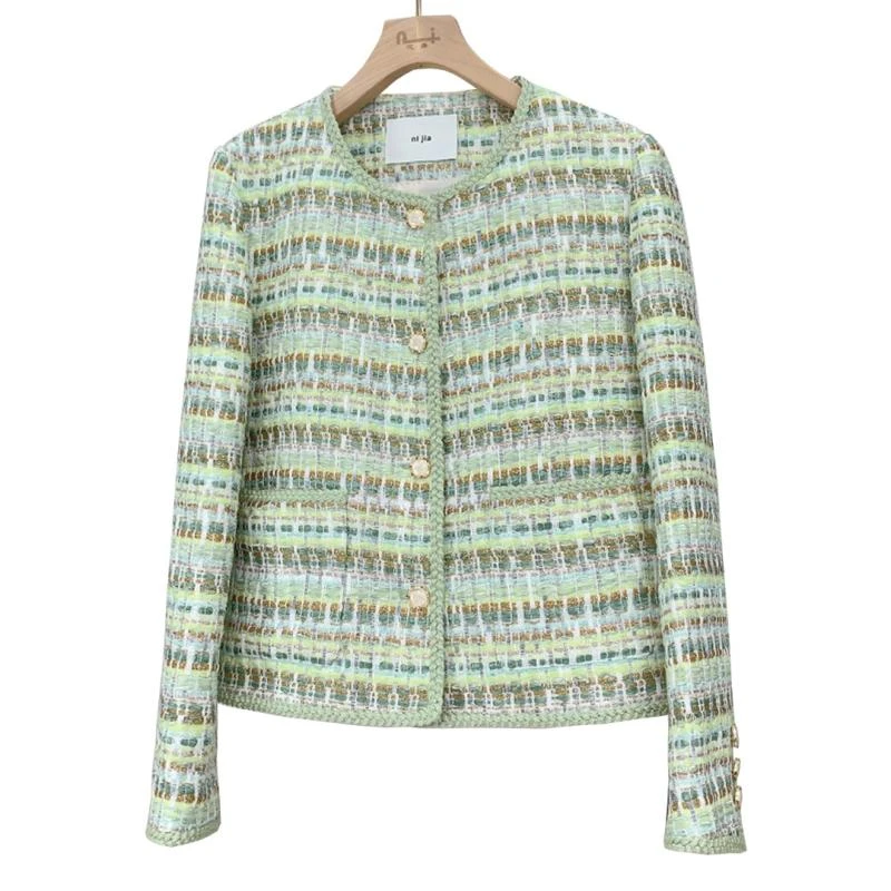 小香风外套女新款时尚女装秋季女外套绿色短款气质上衣上衣女外套