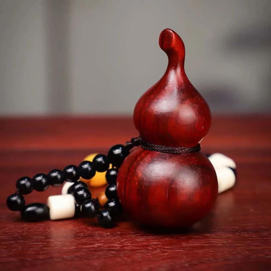 天然檀木葫芦手把件紫檀雕刻随身文玩创意摆件男女实木把玩件饰品