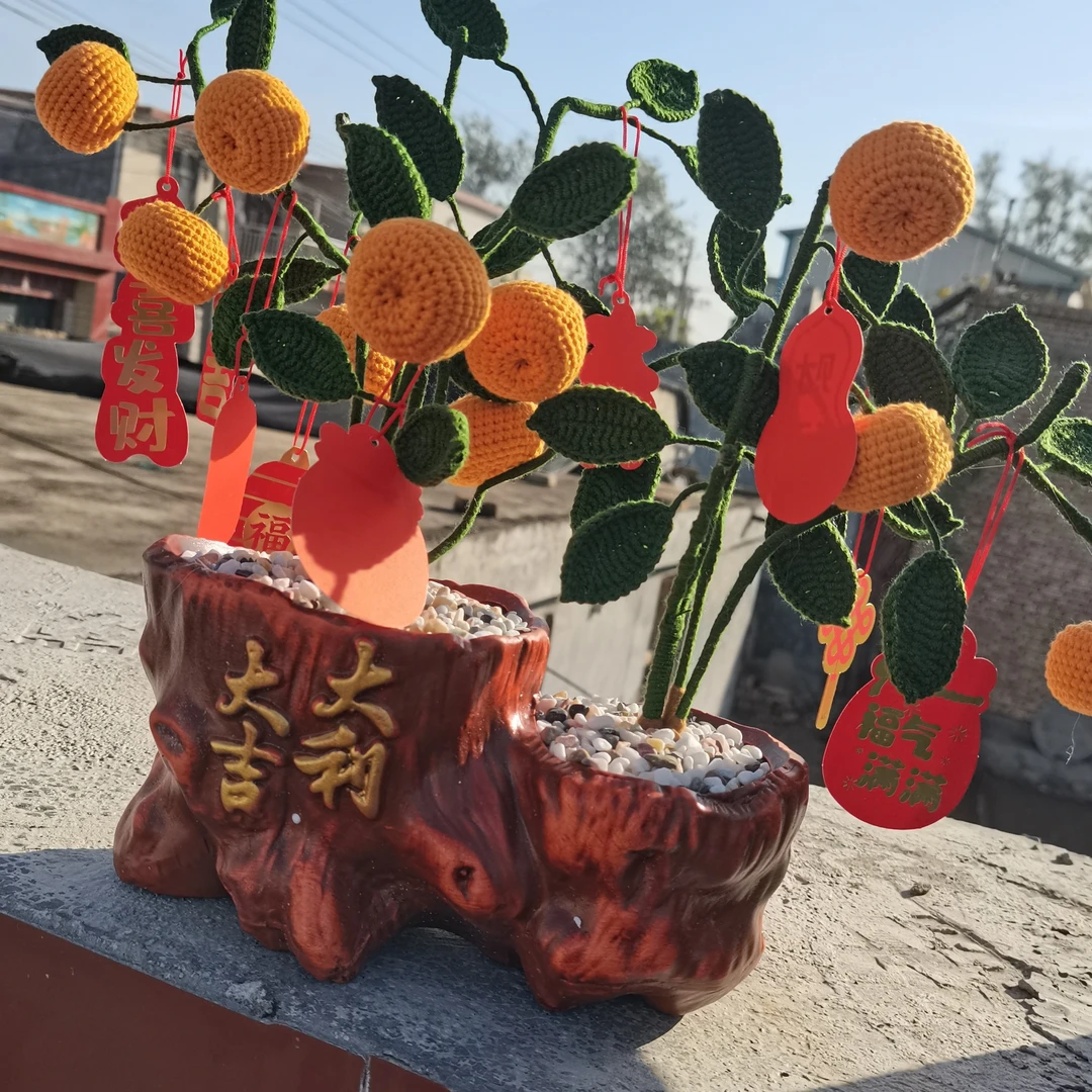 大吉大利橘子树盆栽家用动物室内卧室纯手工摆件挂件