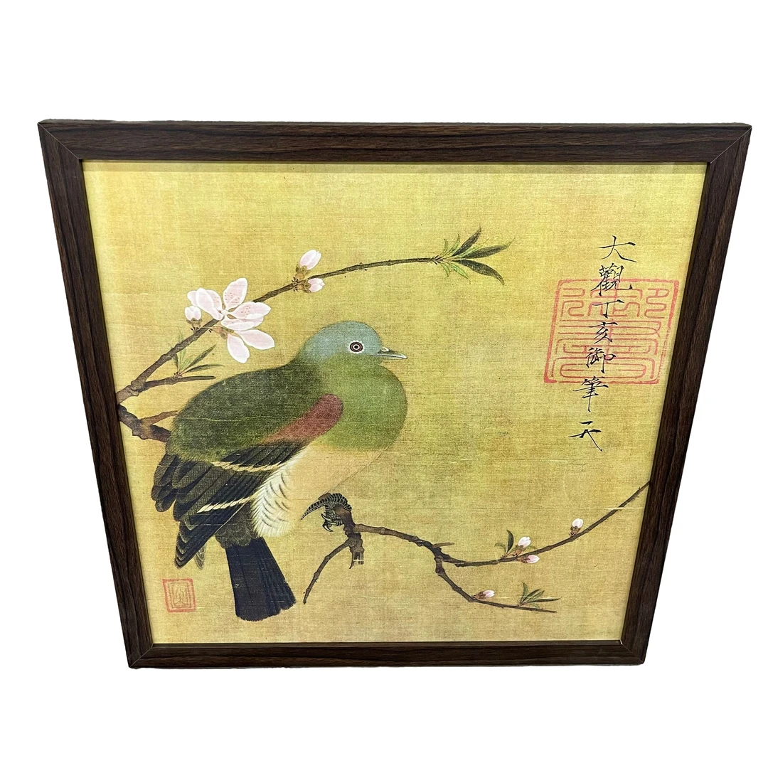 547-50*50花鸟中式装饰画木框玄关书房茶室客厅挂画