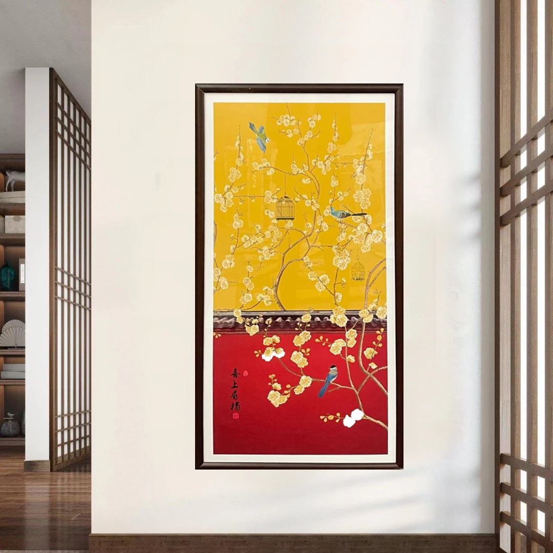 115-55*110喜上眉梢中式装饰画实木框玄关书房茶室客厅挂画