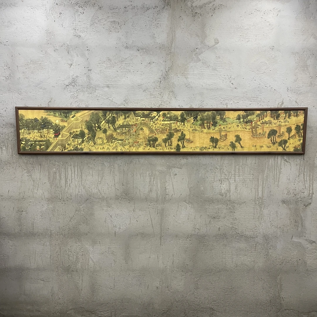 184-40*240清明上河图有桥装饰画实木框书房茶室客厅背景墙挂画