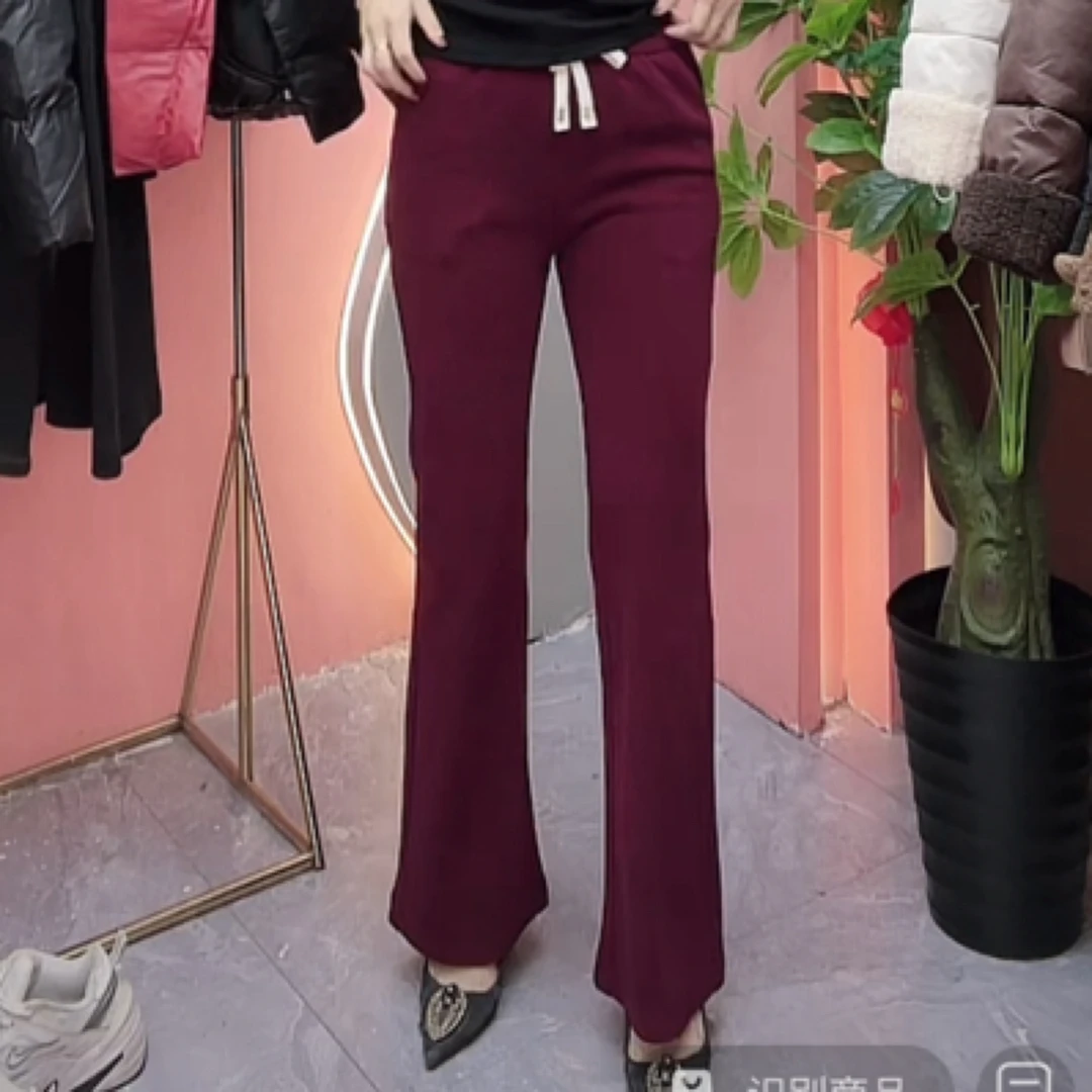 911【裤长96】秋冬新款高腰弹力百搭显瘦休闲女士黑色垂感微喇裤