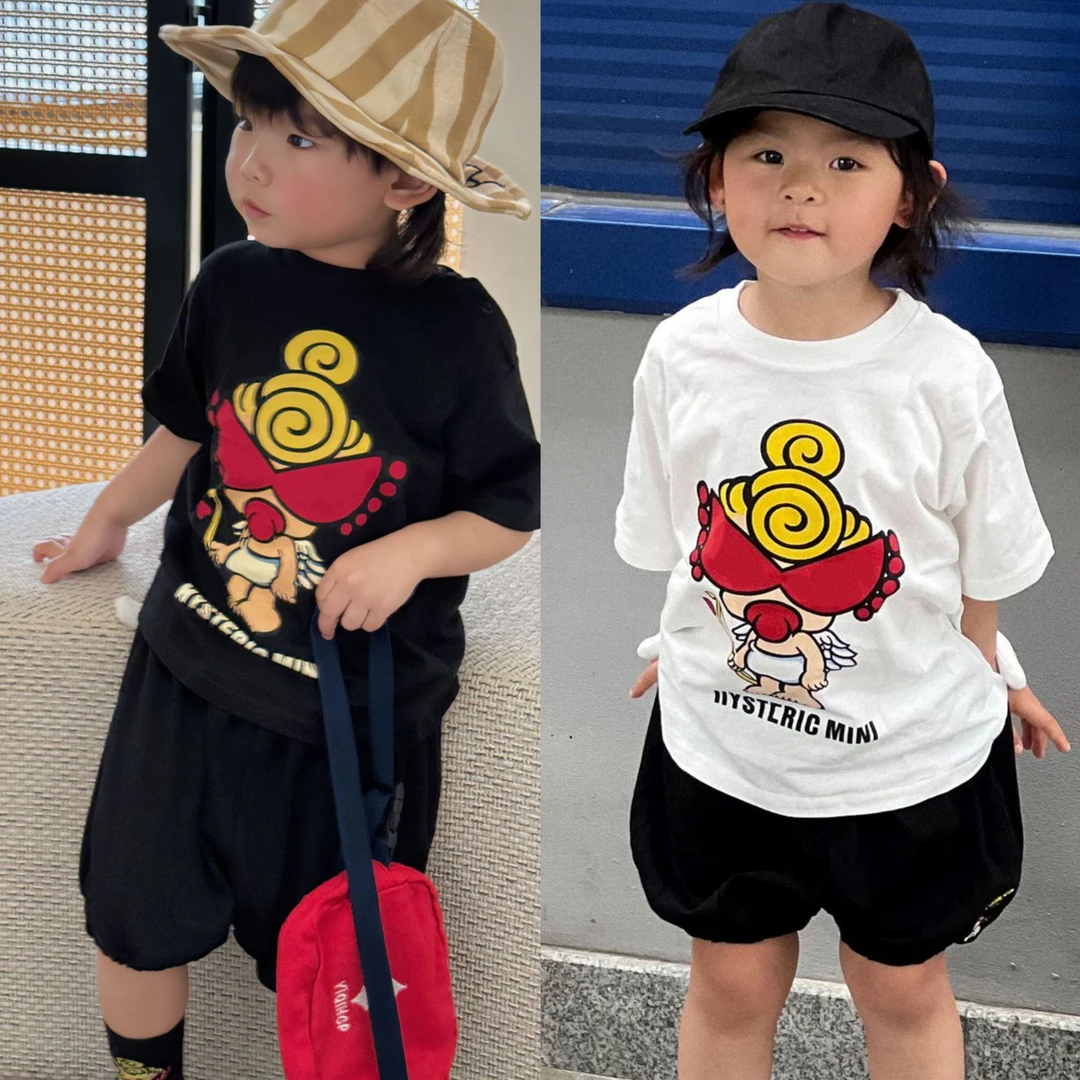 2024新款黑超潮牌奶嘴丘比特天使造型短袖T恤奶嘴童上衣