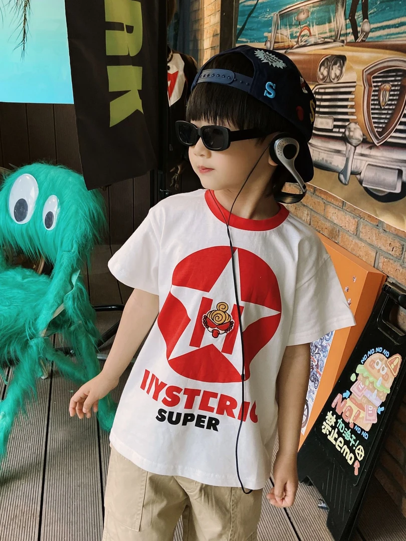 2024新款黑超潮牌奶嘴中古星星印花刺绣短袖T恤奶嘴童T恤现货