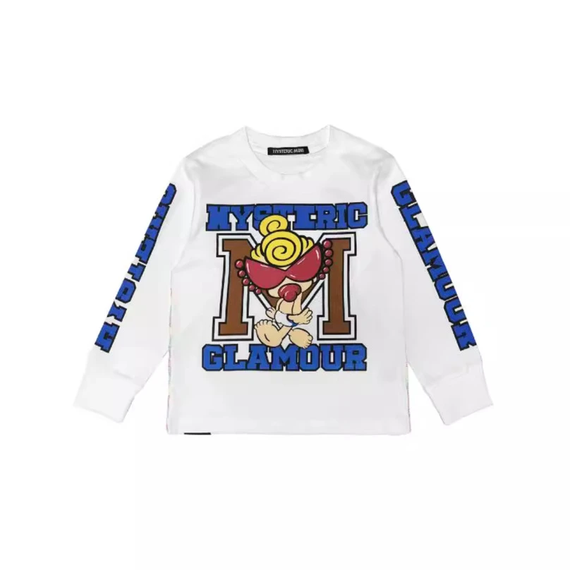 2024新款黑超潮牌奶嘴大M娃娃侧边英文长袖T恤奶嘴童上衣现货