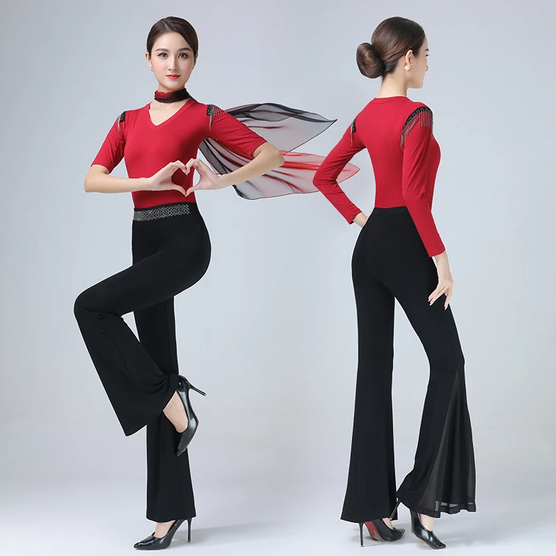 莫代尔新款形体训练服装女练功跳舞形体服女装舞蹈服套装喇叭裤子