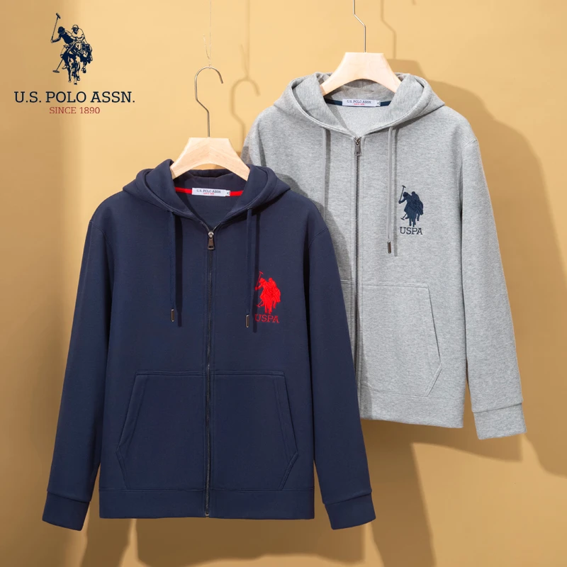 U.S. POLO ASSN.秋冬加绒连帽卫衣夹克百搭男女同款网红款外套