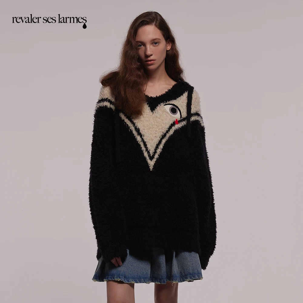 回收眼泪经典款毛绒感针织连帽毛衫0293