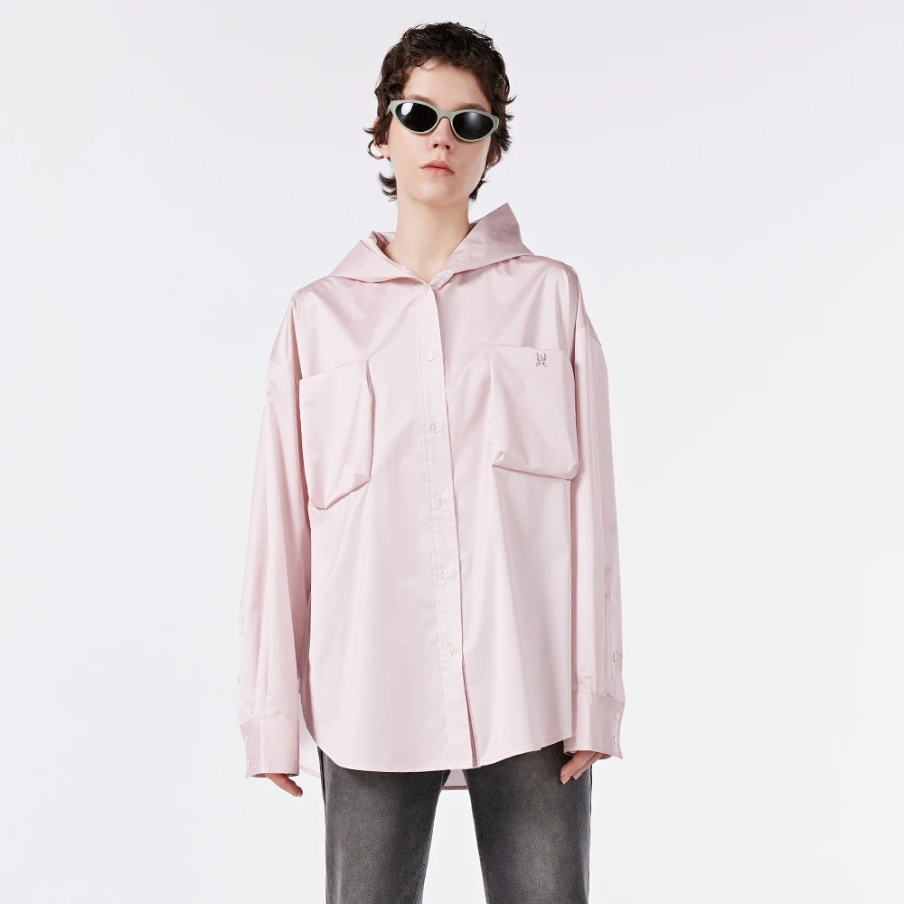 UOOYAA/乌丫2023秋季新款「城市机能」系列粉色休闲衬衫外套5148