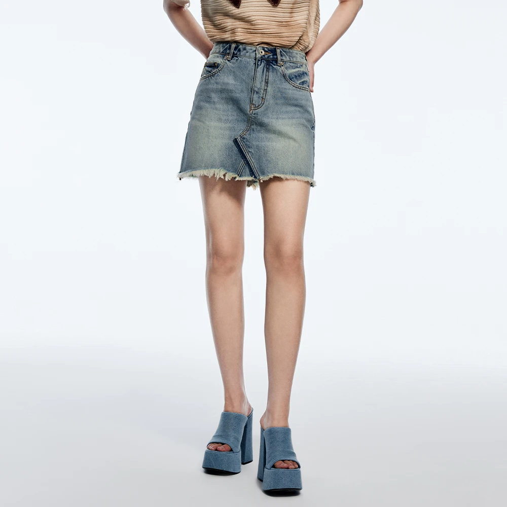 UOOYAA/乌丫夏季经典「美少女壮士」4.0时尚蝴蝶结A字牛仔半裙6163