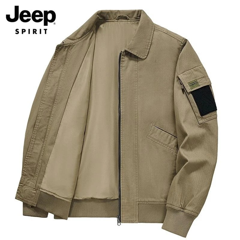 Jeep吉普夹克男士秋季宽松休闲百搭上衣新款潮流翻领工装外套男装