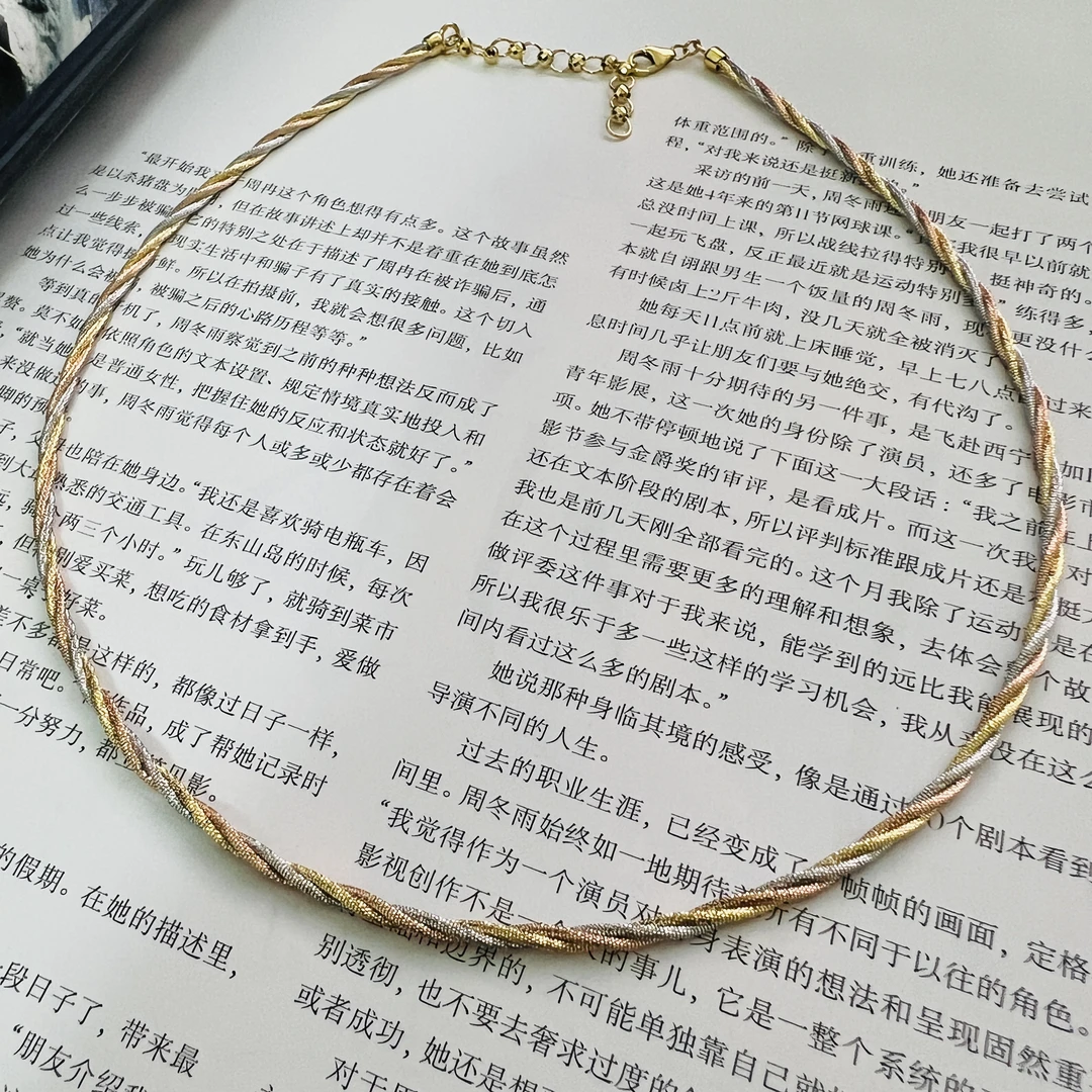 OUMU/欧慕18K金进口项圈三色金项链简约时尚潮流经典百搭手链轻奢