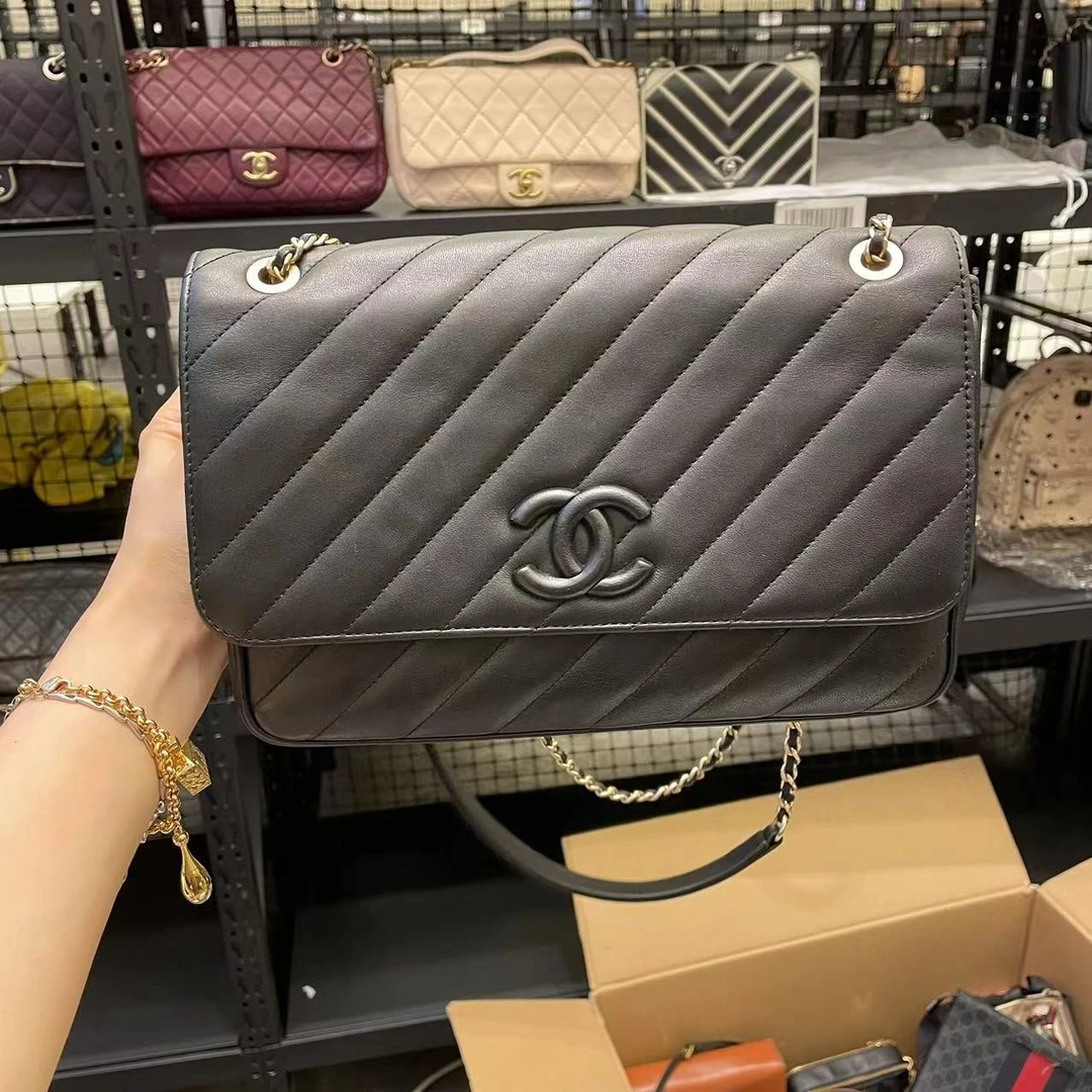 95新 Chanel/香奈儿 全黑单肩腋下包