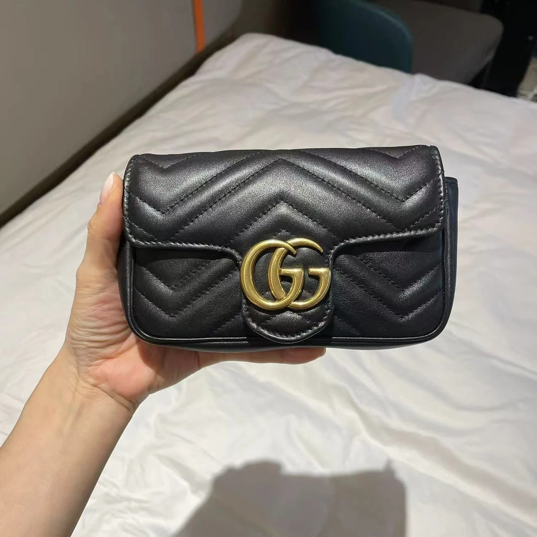95新 GUCCI/古驰 黑金马蒙迷你斜挎包/派/897076/897077