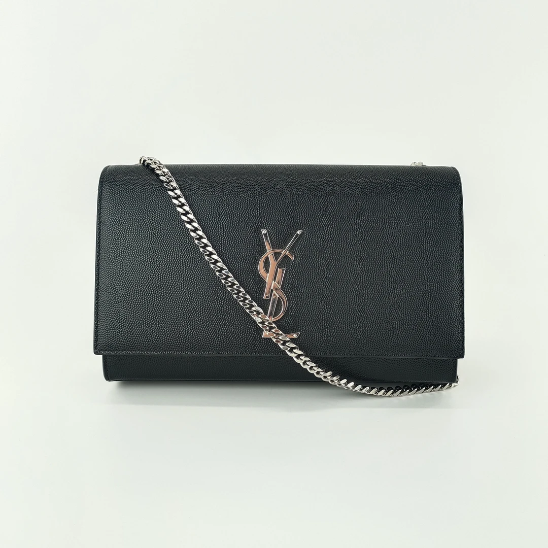 95新 YSL/圣罗兰 圣罗兰kate鱼子酱黑银 单肩斜挎包 10908