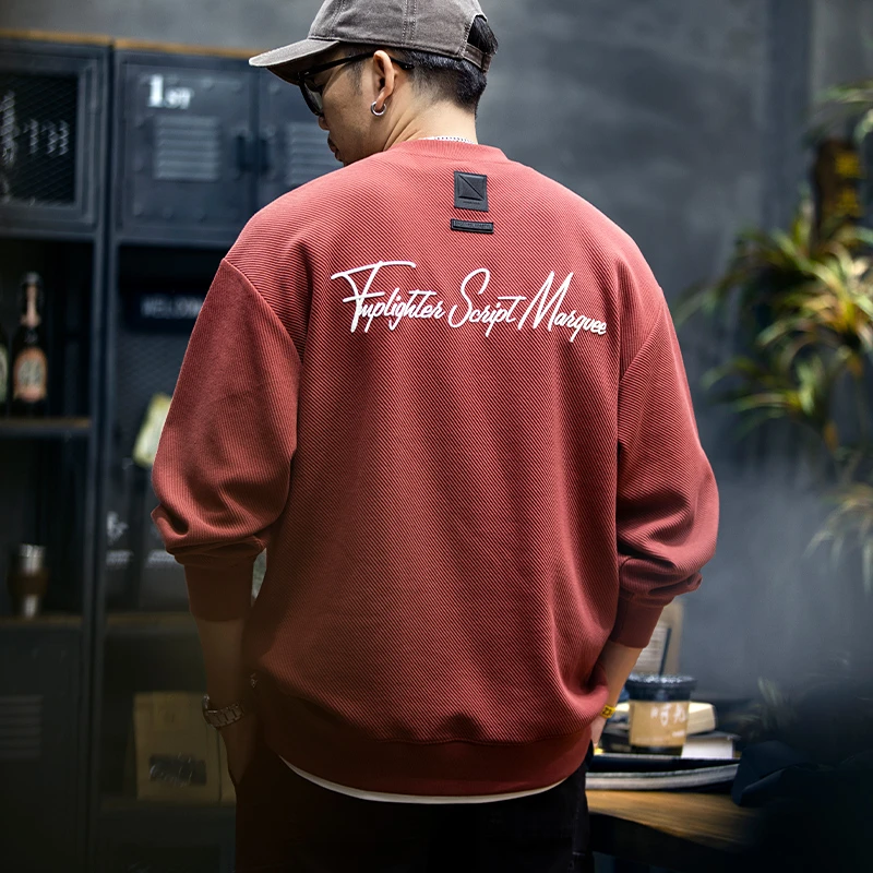 几何先生重磅美式加绒卫衣男秋冬宽松刺绣圆领上衣男士休闲外套潮