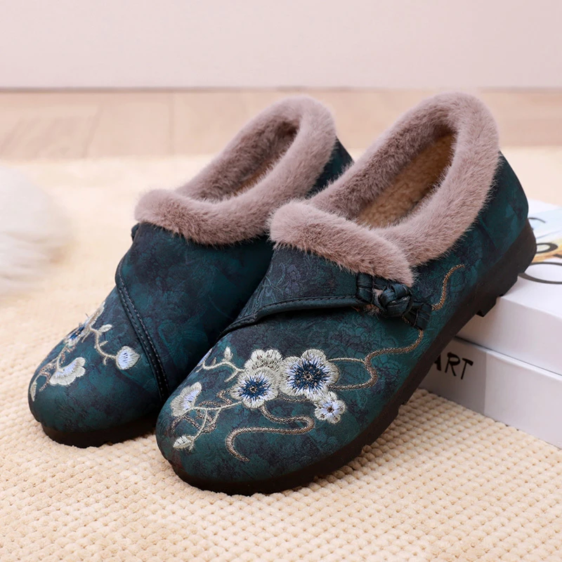 2023冬季老北京棉鞋一脚蹬加绒加厚老人棉鞋平底防滑保暖妈妈棉靴