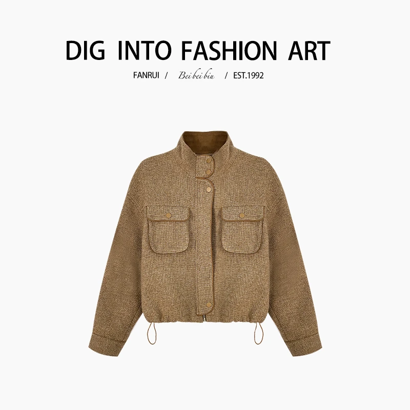 FANRUI/泛芮「闲时茶饮 」羊毛小香风短款气质夹棉上衣外套B12894