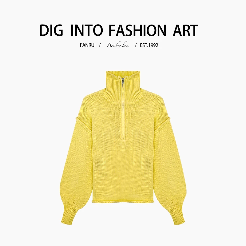 FANRUI/泛芮「柚子香气 」高领坑条纹洋气百搭设计针织上衣B13646