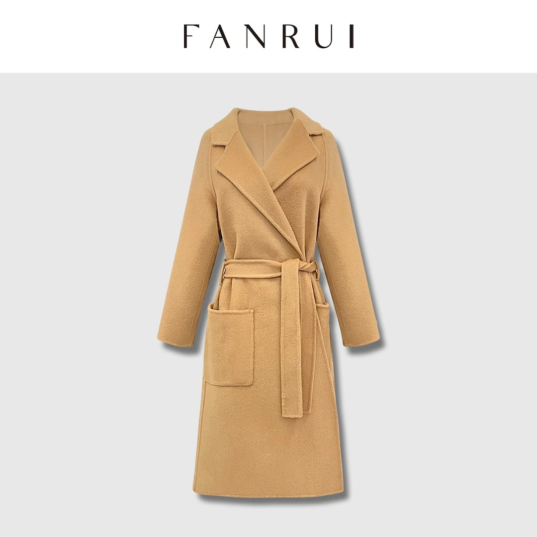 【泛芮】原创设计师简约纯色中长款翻领休闲羊毛大衣外套女B4337