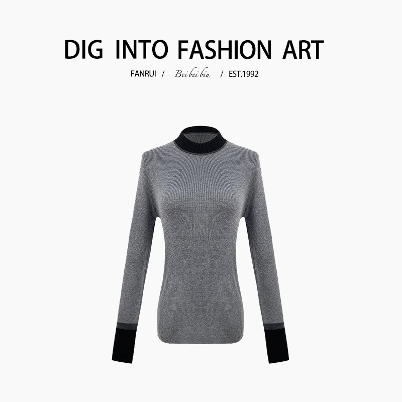 FANRUI/泛芮「优雅底气 」半高领拼接洋气百搭设计打底上衣B13753