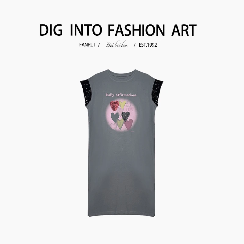 【泛芮】设计感时髦洋气百搭圆领休闲中长款飞飞袖连衣裙女B8733