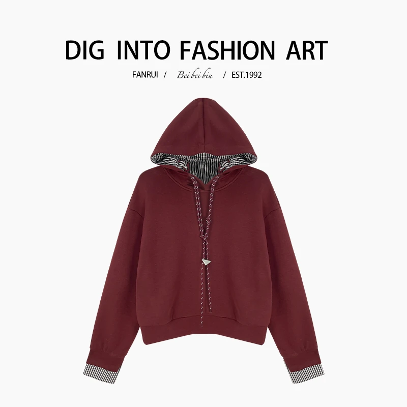 【泛芮】简约气质抽绳百搭设计感轻奢时尚洋气连帽卫衣女B11589