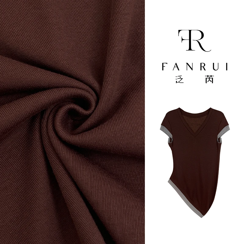 【泛芮】撞色假两件设计感短袖上衣女不规则斜摆洋气百搭T恤B9191