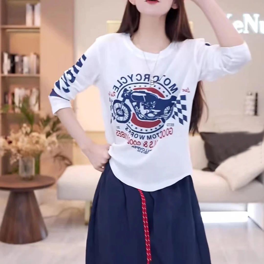 欧货设计感字母印花长袖T恤女2024韩版新款打底衫运动休闲上衣服