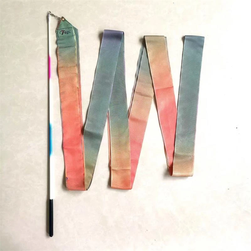 卓旺新款整套彩带艺术体操训练比赛用带舞蹈韵律操七彩丝绸飘棍带