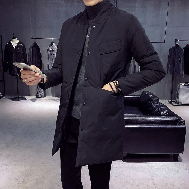 冬冬季简约外套潮流纯色棉衣男士中长款修身羽绒服棉服袄大码韩版