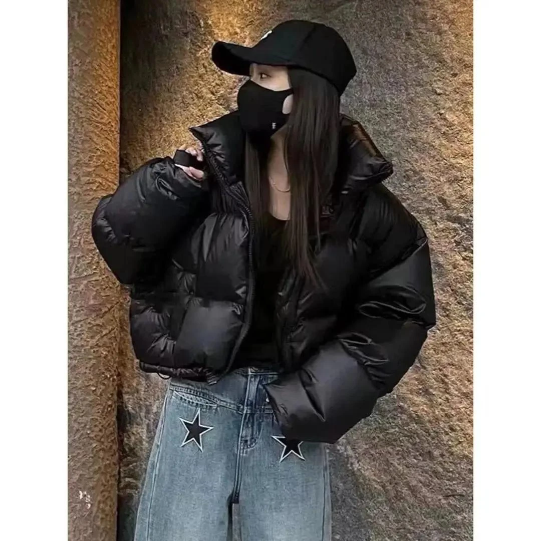 反季咖色立领羽绒服棉服女短款小个子2023年冬季加厚高腰肯豆风
