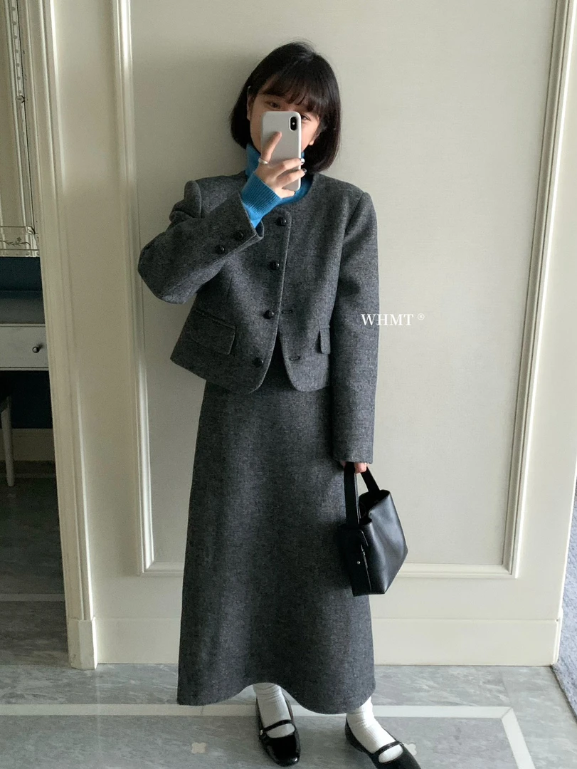 恩熙·韩系清纯千金羊毛呢羽绒小香半身裙套装3602