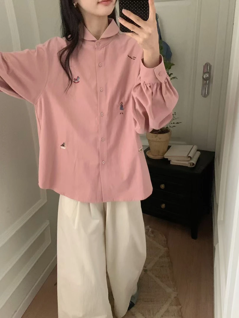 恩熙·时尚秋冬刺绣衬衫女复古百搭长袖5A2070