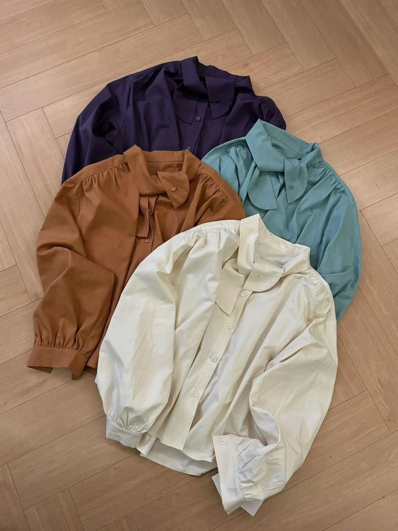 恩熙·韩系纯色系带小衫设计感长袖衬衫女5A2080