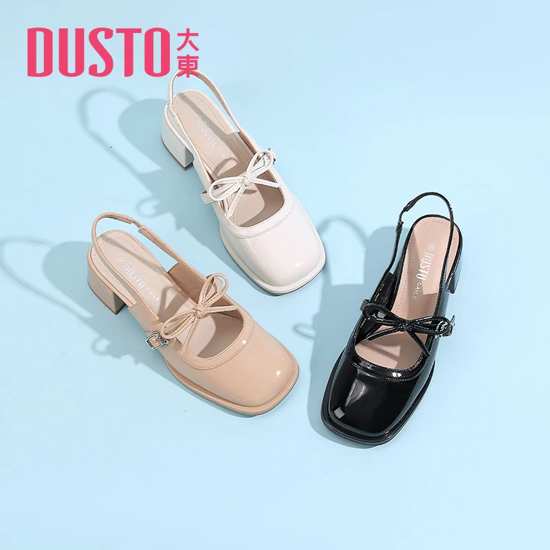 DUSTO大东2024夏季新款法式玛丽珍小香风漆皮粗跟方头蝴蝶结X0607
