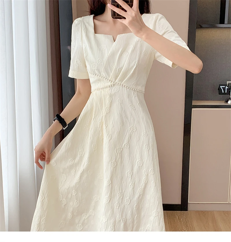 高级提花钉珠大码时尚气质显瘦连衣裙 3032