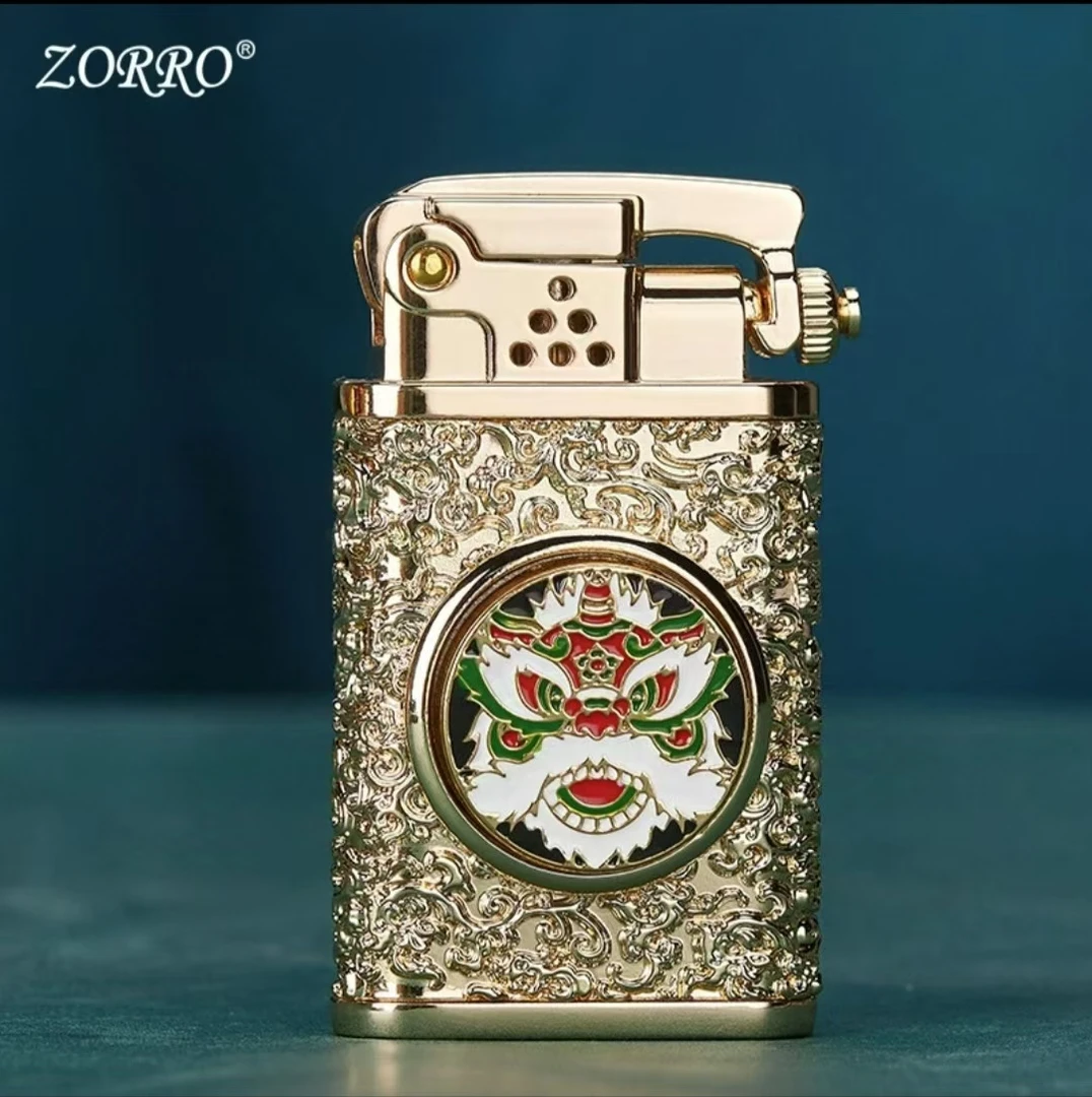 佐罗煤油打火机105摇臂复古醒狮转盘手工纯铜