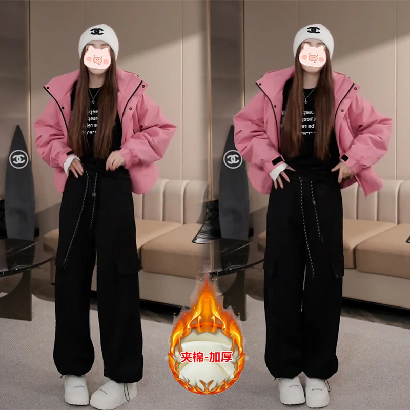 高级感韩版时尚气质棉服外套女秋冬款新款设计感小众百搭两件套装