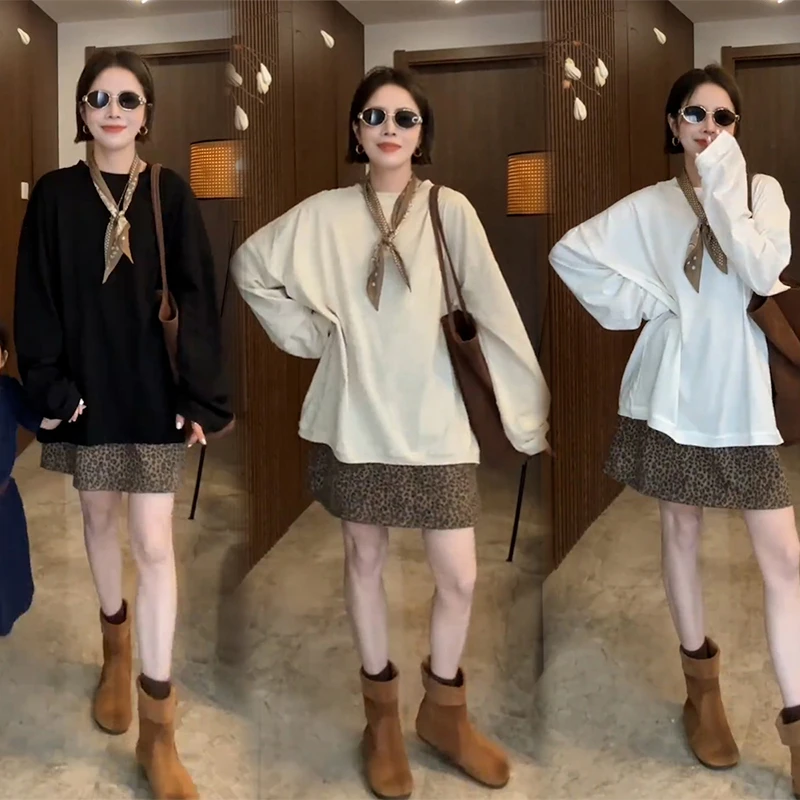 美式复古宽松显瘦圆领套头卫衣女2024秋季气质百搭上衣短裙两件套