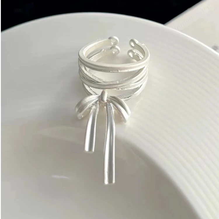 铜合金戒指 芭蕾少女~丝带蝴蝶结指环时尚小众简约食指戒可调节