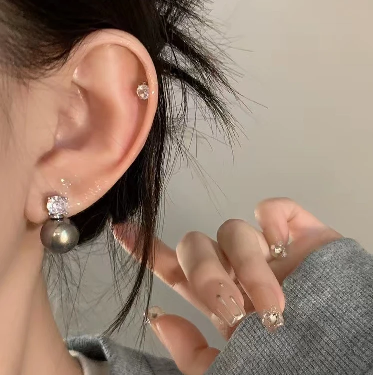 铜合金仿珍珠耳饰 精致戴妃锆石耳钉气质轻奢时尚耳环夏季高级感