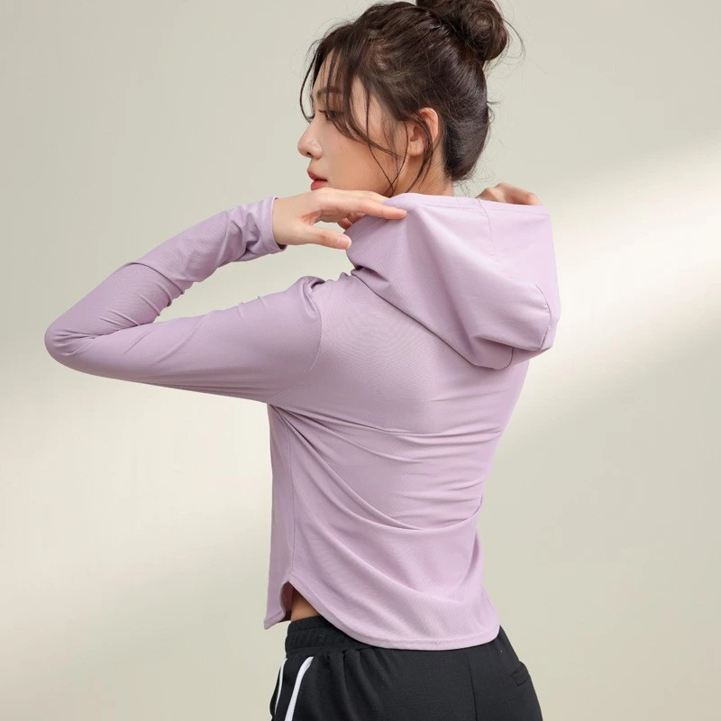 TZA网红连帽运动上衣女宽松跑步罩衫速干健身服秋季长袖瑜伽服